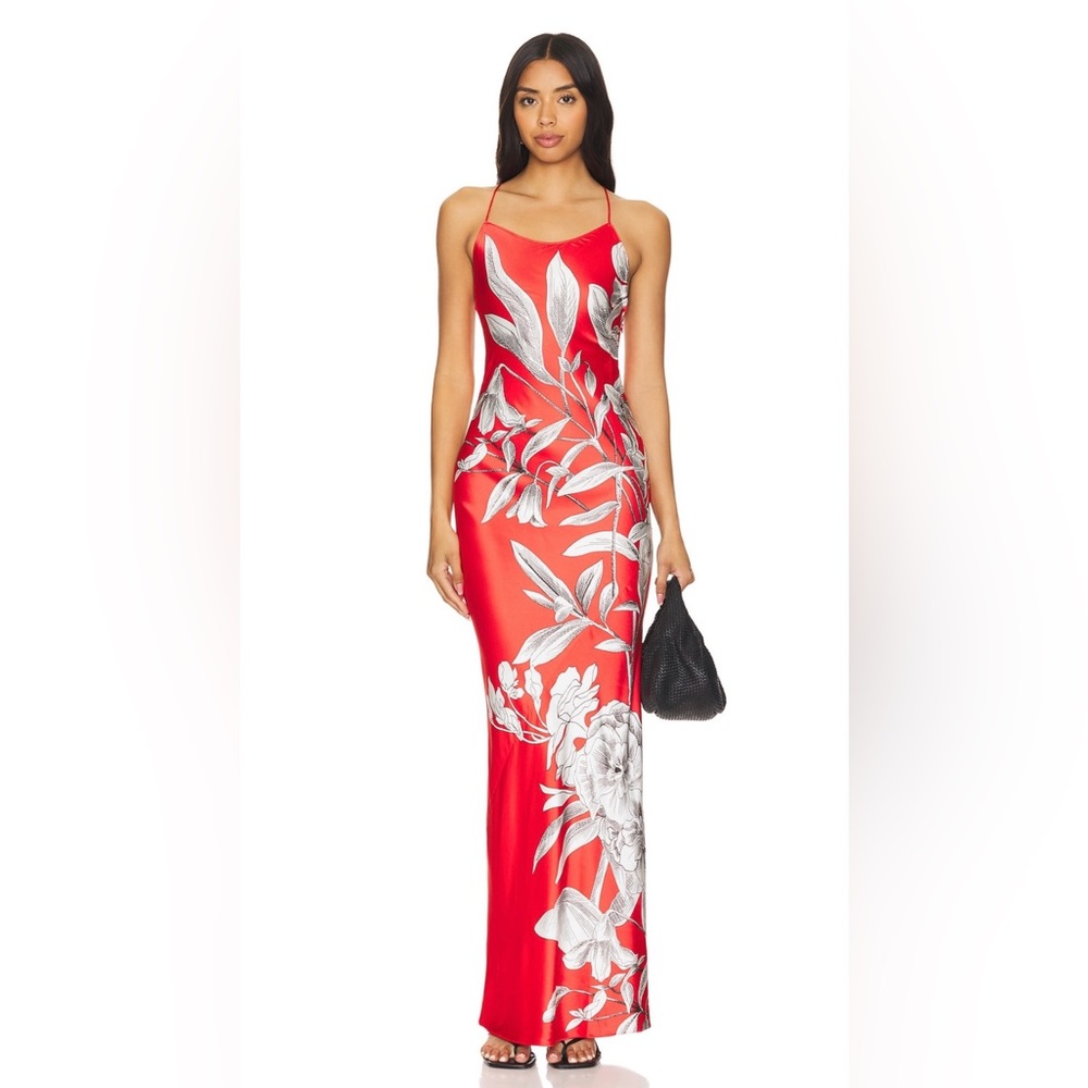Alice + Olivia Red and White Floral Maxi Dress